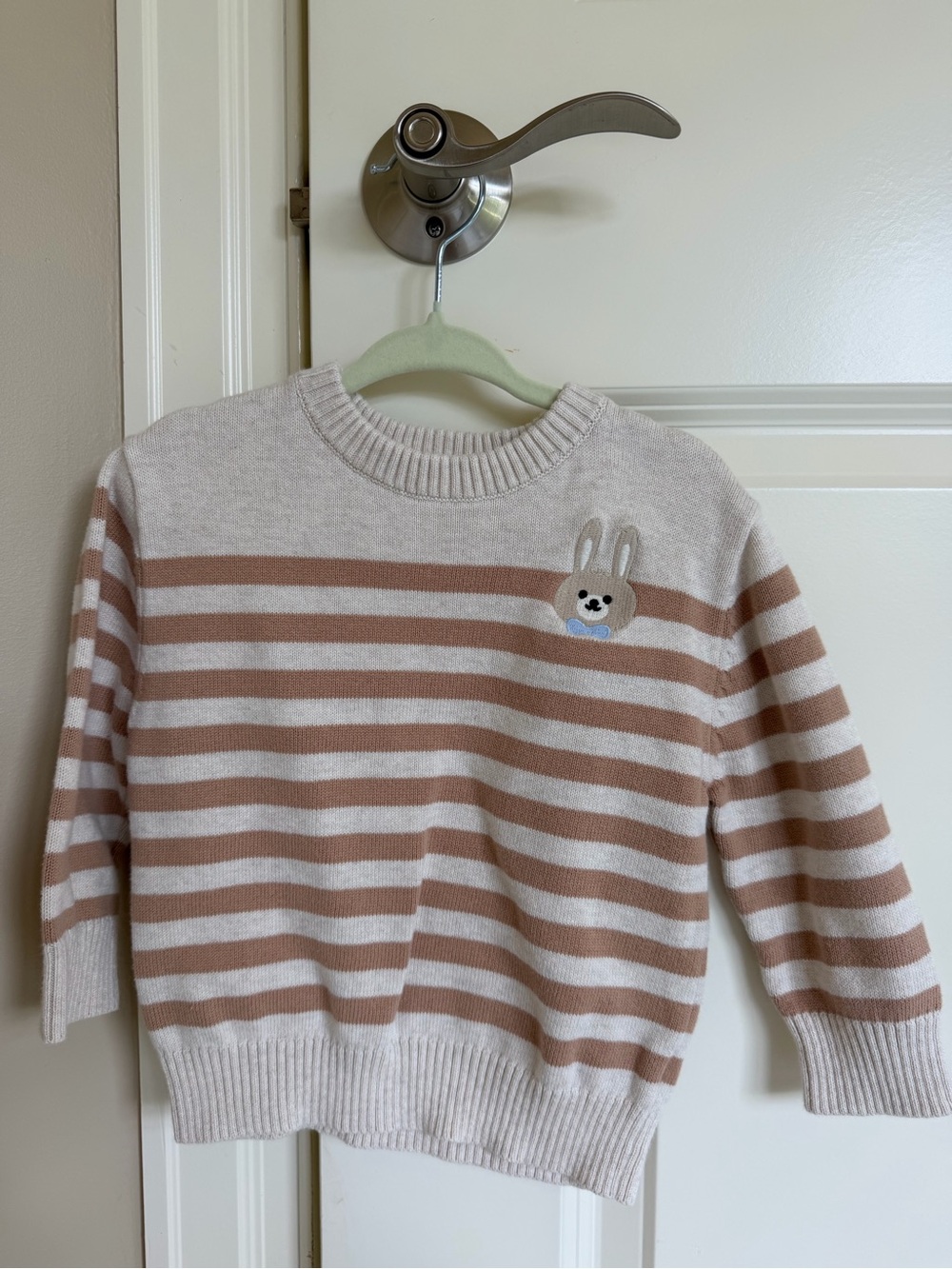 Cat & Jack Cream and Beige Striped Bunny Knit Top